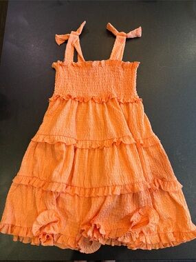 Girls Coral Orange Ruffle Sundress size 7 by Mayoral